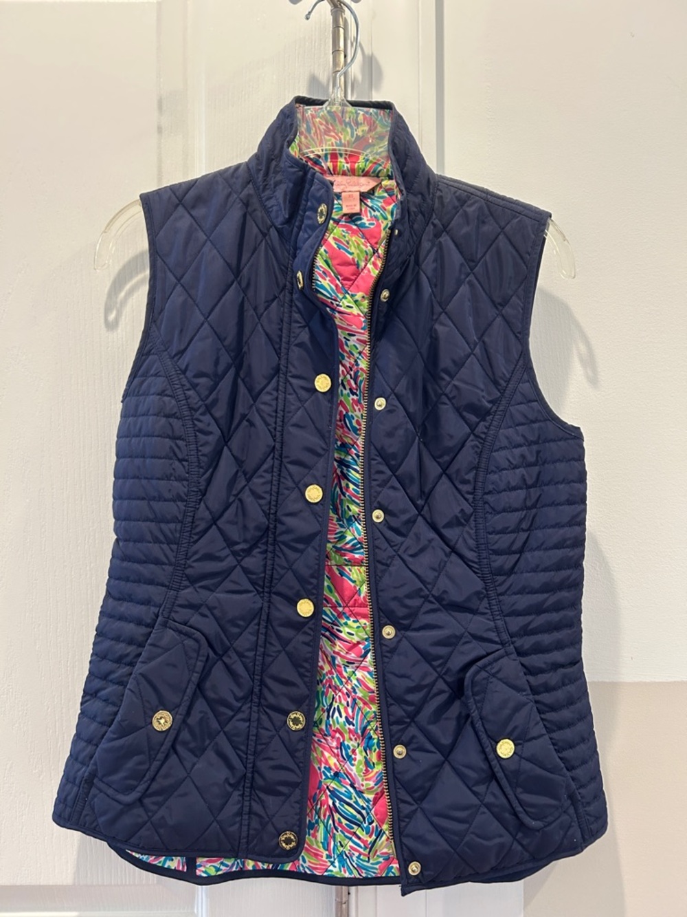 Lilly Pulitzer Pink Navy Multicolor Quilted Vest Liner
